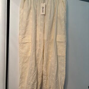 Blue Velvet cream eyelet cargo joggers